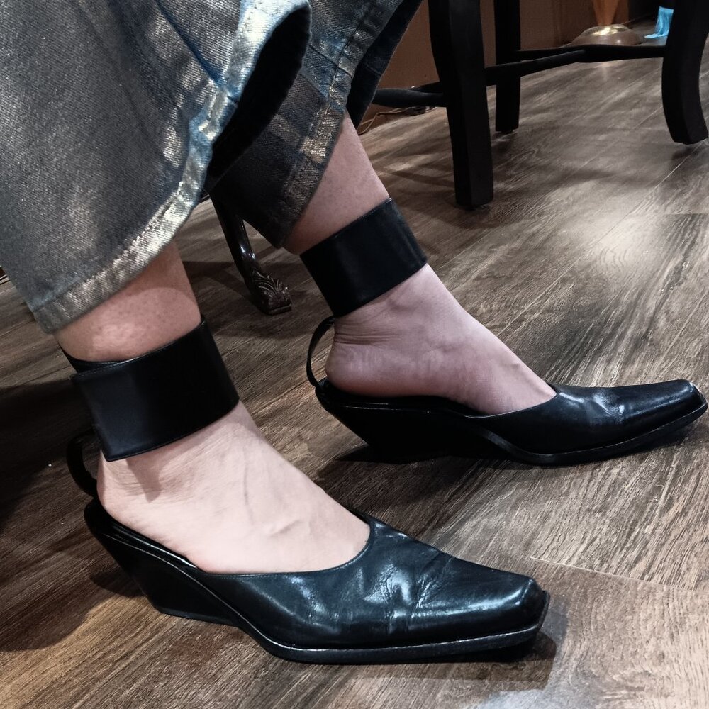 Rare Vintage Ann Demeulemeester Black Slip On Mule With Ankle Strap